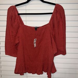 Express Blouse Gold Thread Fitted Waist Cold Shoulder sz XL